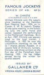 1936 Gallaher Famous Jockeys #31 William Christie Back